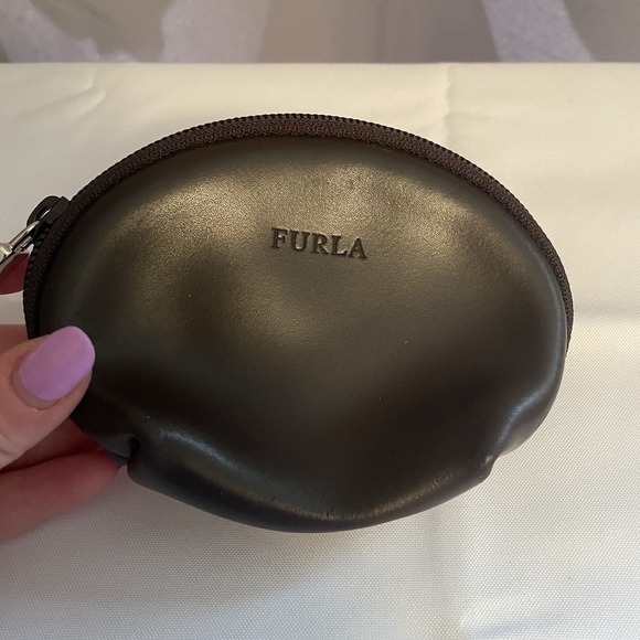 FURLA Brown Mahogany Small Leather Zip Around Wallet Pouch Italy - Picture 1 of 11